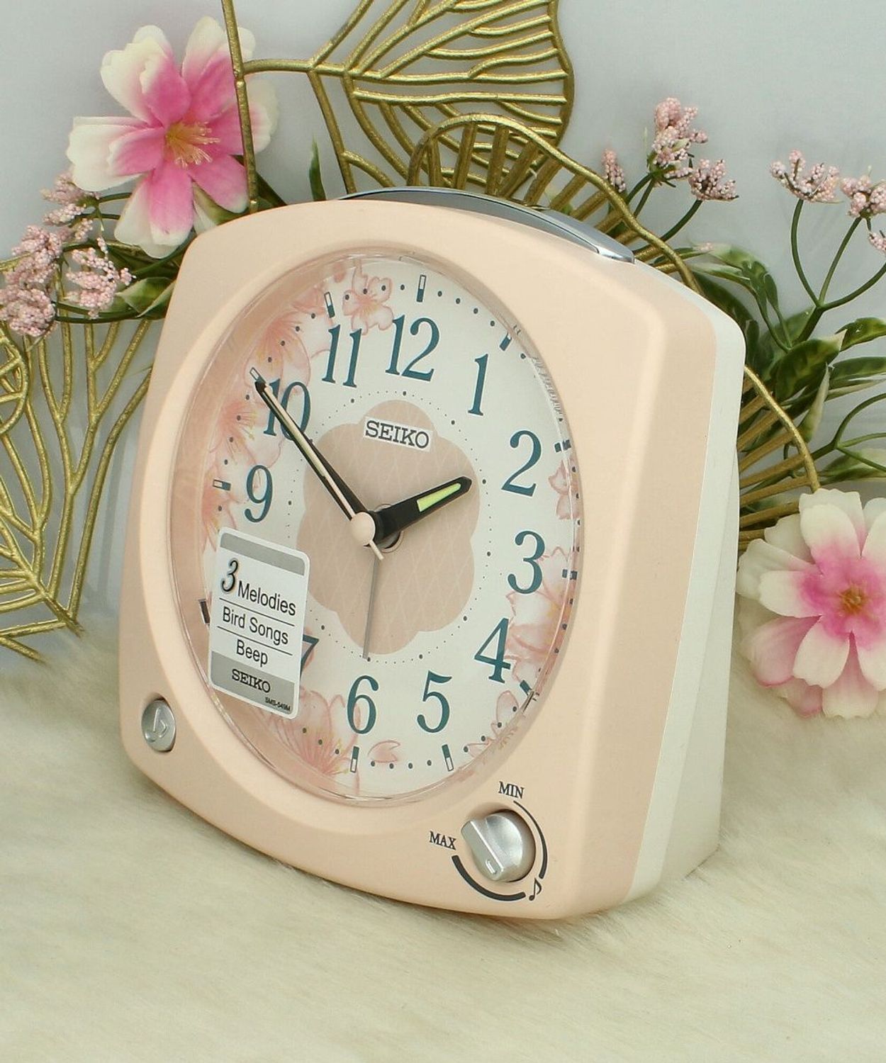 Budzik Seiko QHP012P różowy  śpiew ptaków  melodie, regulacja głośności, drzemka i podświetlenie.jpg