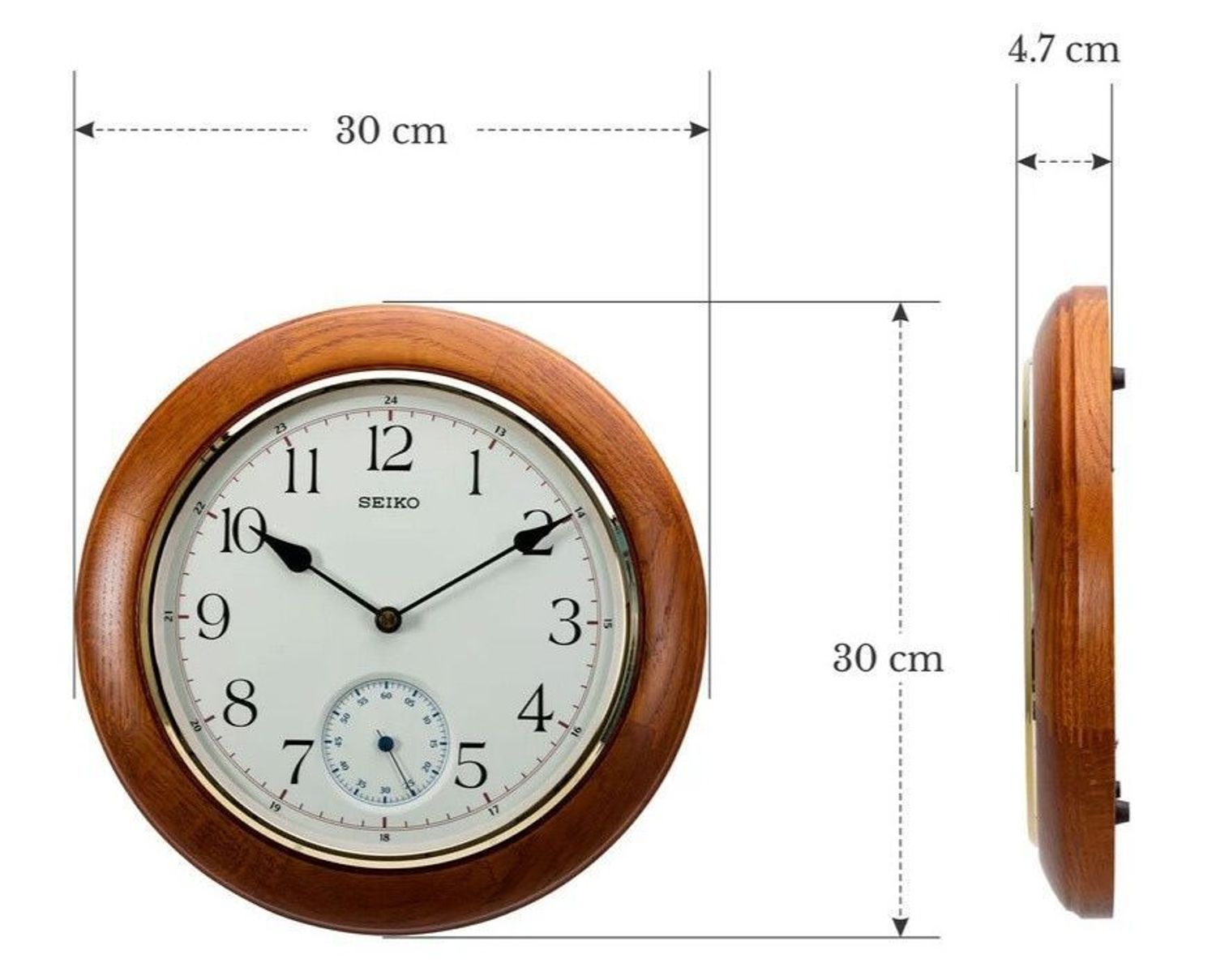 Drewniany zegar ścienny Seiko QXA432B 30 cm – cichy, kwarcowysf.jpg