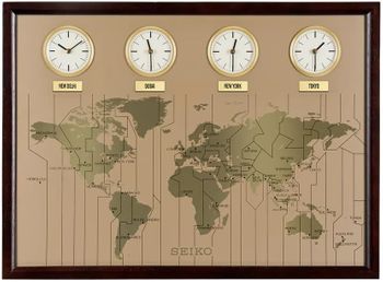 Zegar ścienny Seiko mapa świata 4 strefy czasowe – drewniany zegar kwarcowy premium (1).jpg