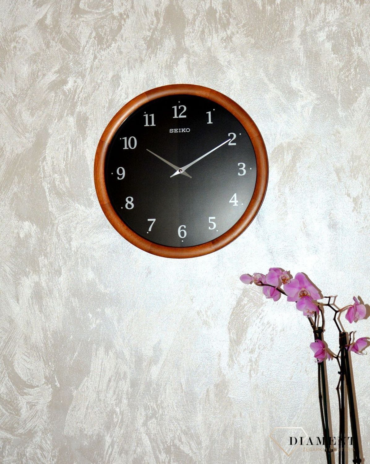 Zegar ścienny do salonu Seiko okrągły cichy mechanizm QXA763Z.jpg