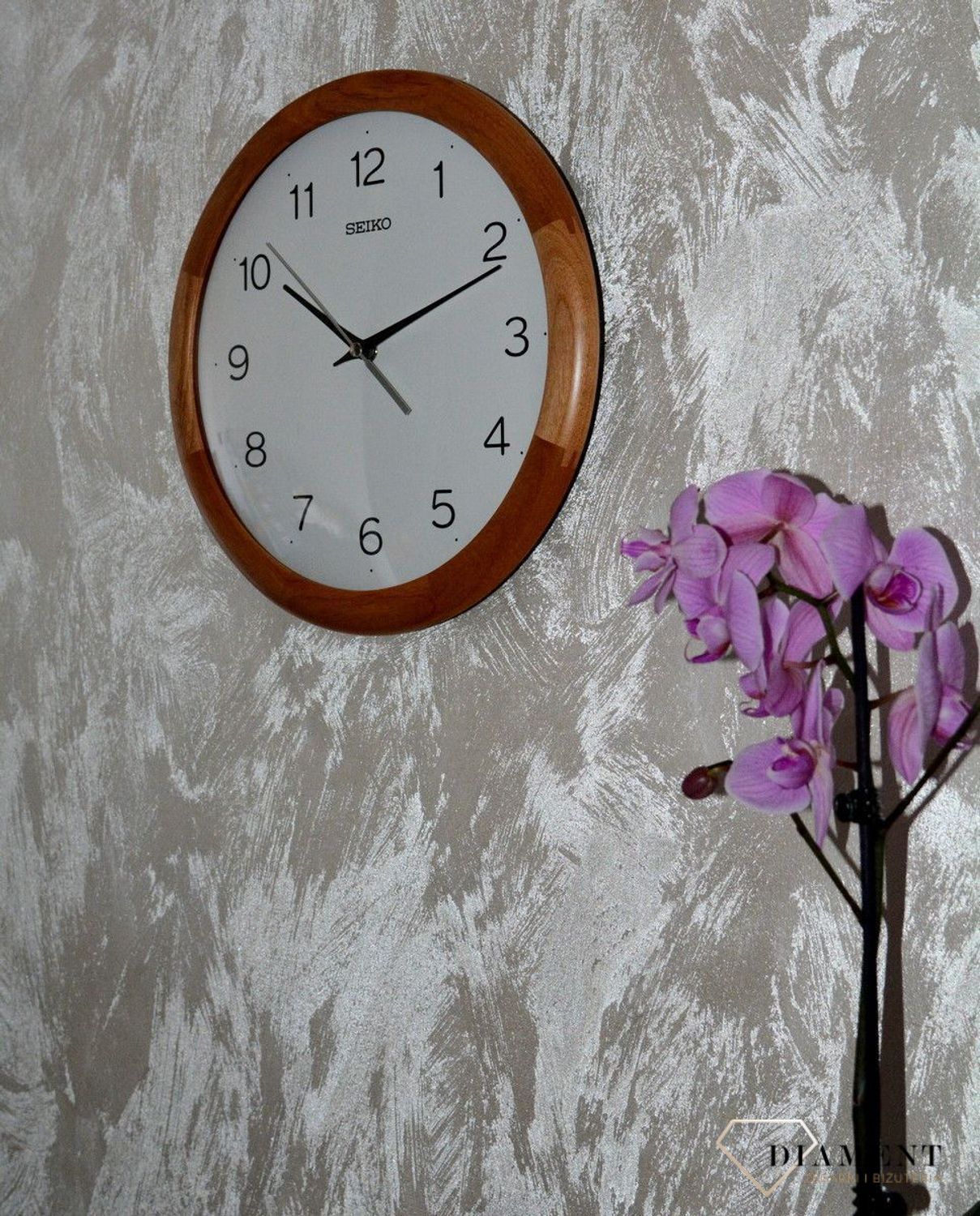 Zegar ścienny drewniany SEIKO okrągły cichy mechanizm QXA781B.jpg