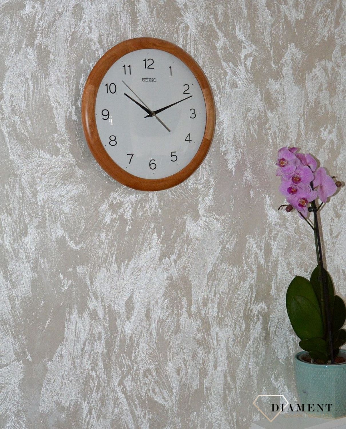 Zegar ścienny drewniany SEIKO okrągły cichy mechanizm QXA781B.jpg