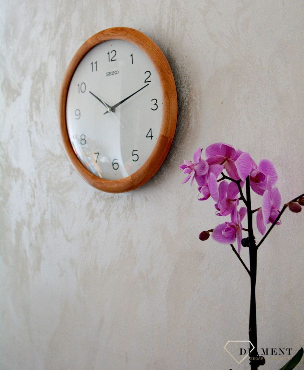 Zegar ścienny drewniany SEIKO okrągły cichy mechanizm QXA781B.jpg