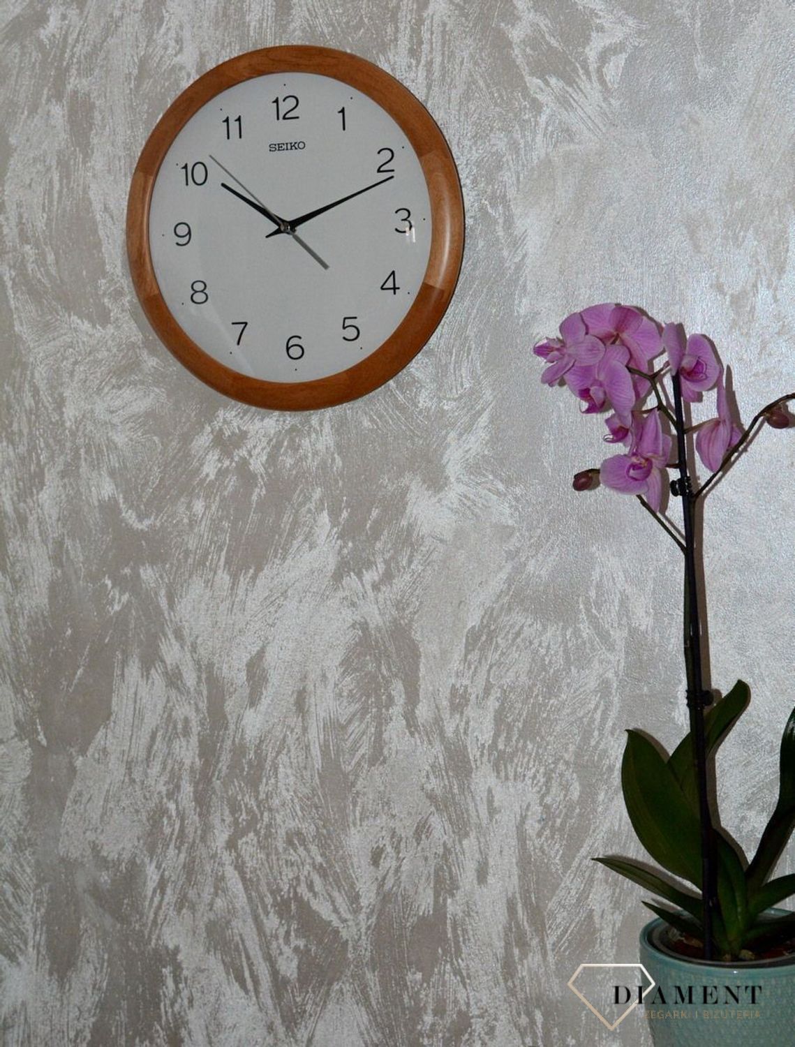 Zegar ścienny drewniany SEIKO okrągły cichy mechanizm QXA781B.jpg