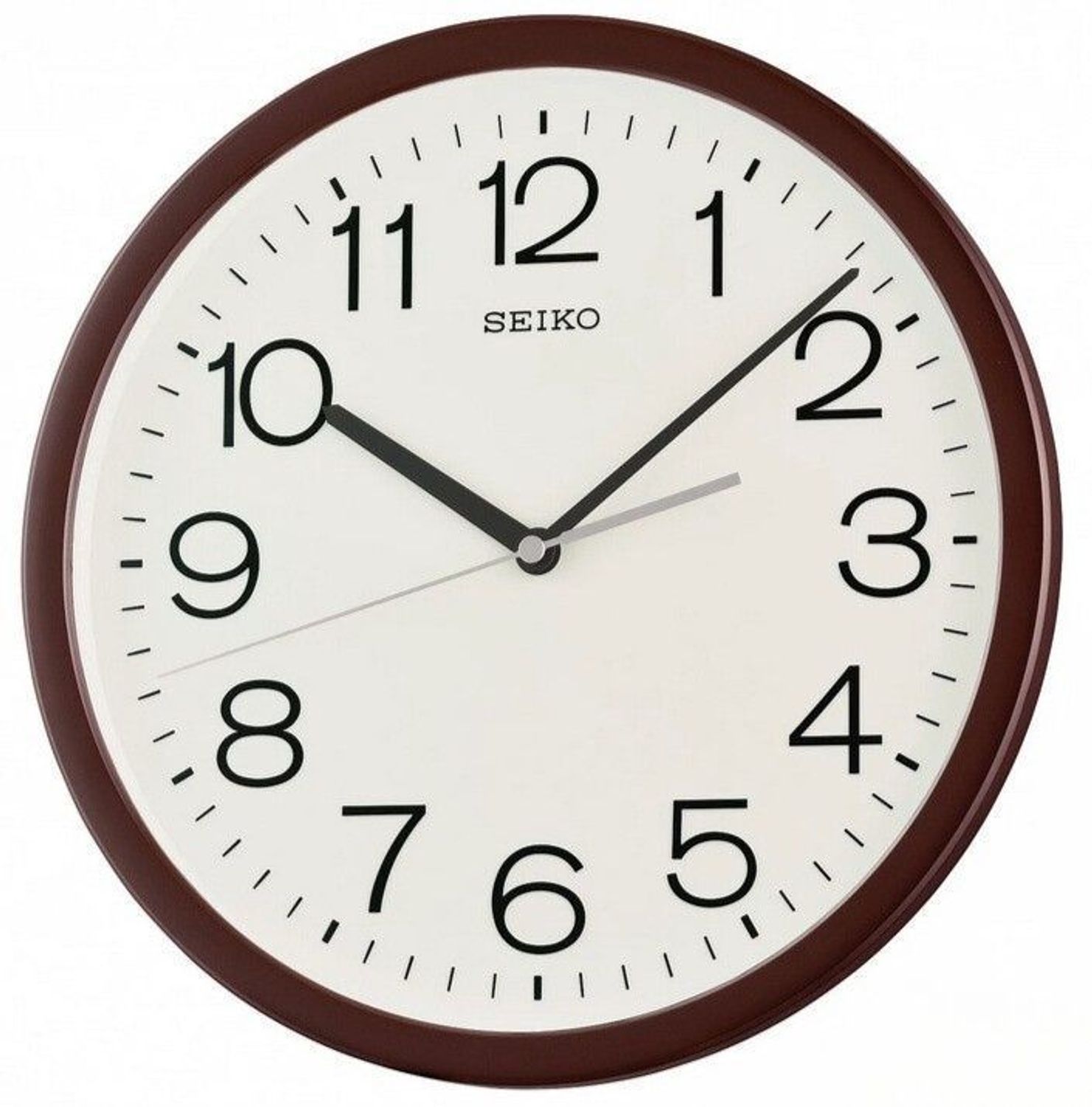 Zegar ścienny Seiko QXA847B – 31 cm, brązowo-biały, z płynną wskazówką.jpg