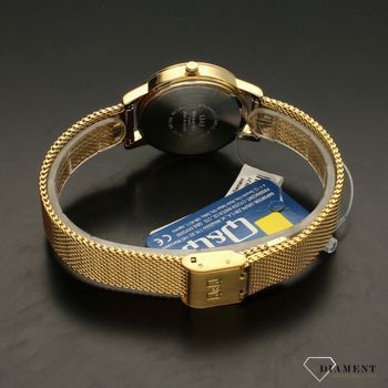 Zegarek damski Q&Q QZ57-001 na złotej bransolecie typu mesh z perłową tarczą i ornamentem kwiatowym ⌚  (2).jpg