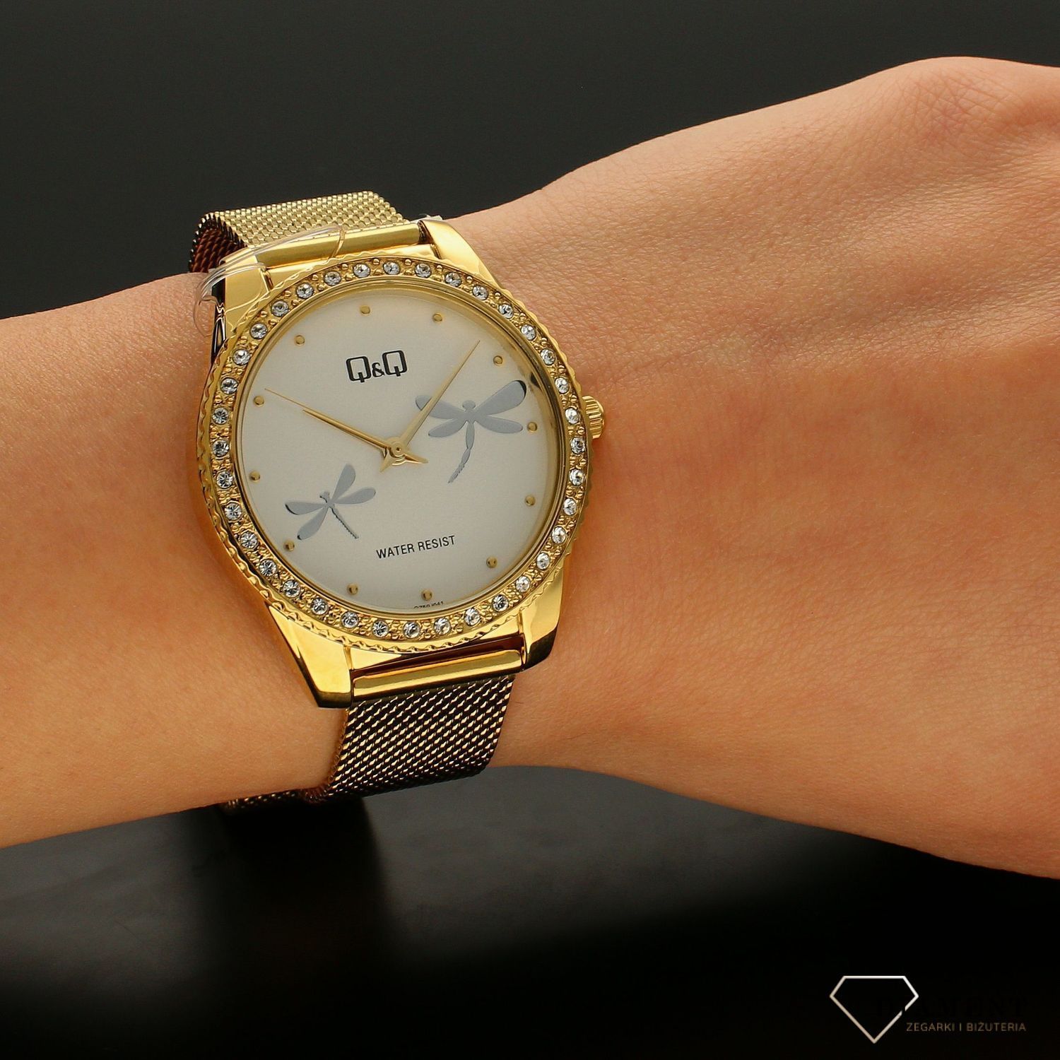 Zegarek damski na złotej bransolecie 'Latające ważki' QZ59-041.jpg
