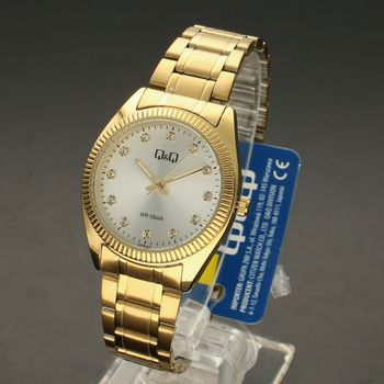 Zegarek damski złoty na bransolecie klasyczny QZ65-001 z błyszczącymi cyrkoniami na tarczy i grawerowanym pierścieniem ⌚  (2).jpg