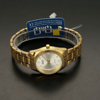 Zegarek damski złoty na bransolecie klasyczny QZ65-001 z błyszczącymi cyrkoniami na tarczy i grawerowanym pierścieniem ⌚  (3).jpg
