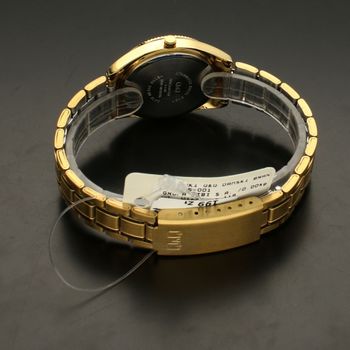 Zegarek damski złoty na bransolecie klasyczny QZ65-001 z błyszczącymi cyrkoniami na tarczy i grawerowanym pierścieniem ⌚  (4).jpg