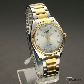 Zegarek damski na bransolecie złoto-srebrnej QZ65-401 z błyszczącymi cyrkoniami ⌚  (1).jpg
