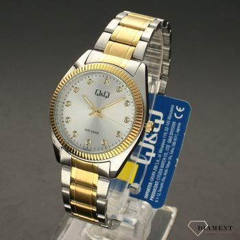 Zegarek damski na bransolecie złoto-srebrnej QZ65-401 z błyszczącymi cyrkoniami ⌚  (2).jpg