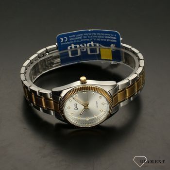 Zegarek damski na bransolecie złoto-srebrnej QZ65-401 z błyszczącymi cyrkoniami ⌚  (3).jpg