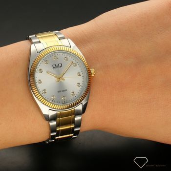 Zegarek damski na bransolecie złoto-srebrnej QZ65-401 z błyszczącymi cyrkoniami ⌚  (5).jpg