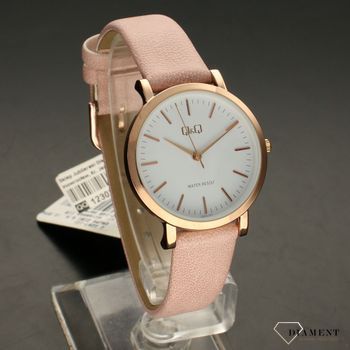 Zegarek damski na różowym pasku skórzanym QQ QZ87-101 ⌚  (1).jpg