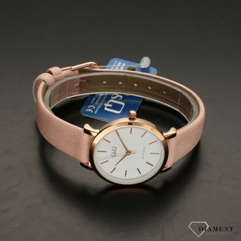 Zegarek damski na różowym pasku skórzanym QQ QZ87-101 ⌚  (3).jpg