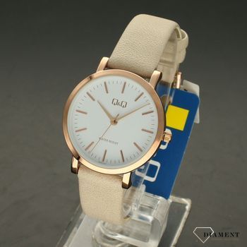 Zegarek damski na beżowym pasku skórzanym QQ QZ87-111 ⌚ Zegarki damskie na pasku✓  (2).jpg