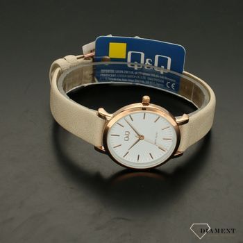 Zegarek damski na beżowym pasku skórzanym QQ QZ87-111 ⌚ Zegarki damskie na pasku✓  (3).jpg