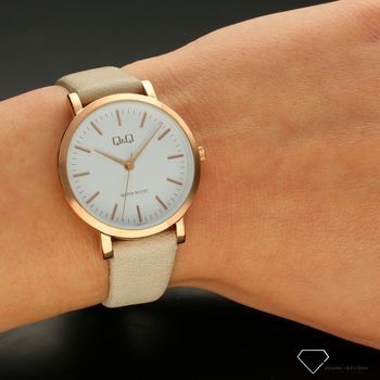 Zegarek damski na beżowym pasku skórzanym QQ QZ87-111 ⌚ Zegarki damskie na pasku✓  (5).jpg