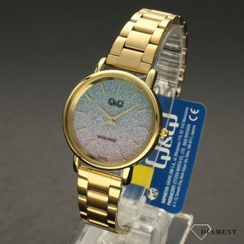 Zegarek damski złoty na bransolecie z kolorową, brokatową tarczą QZ91-012 ⌚ (2).jpg