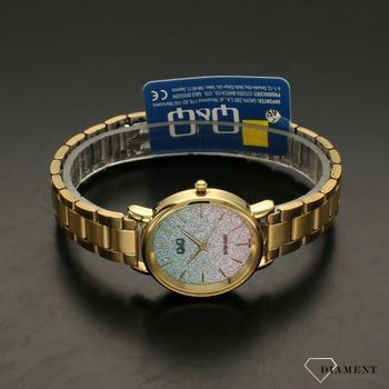 Zegarek damski złoty na bransolecie z kolorową, brokatową tarczą QZ91-012 ⌚ (3).jpg
