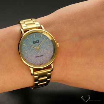 Zegarek damski złoty na bransolecie z kolorową, brokatową tarczą QZ91-012 ⌚ (5).jpg