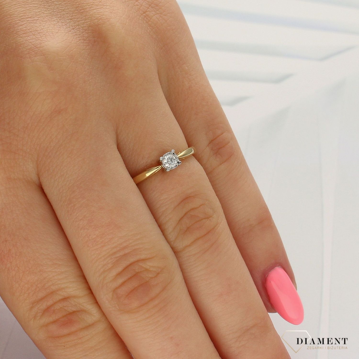 Pierścionek złoty DIAMENT 585, diamenty  R-3919.jpg