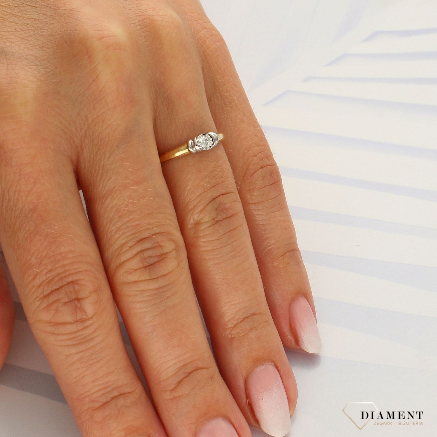 Pierścionek złoty DIAMENT 585, złoto diament R-4402.jpg
