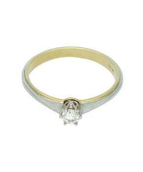 Złoty pierścionek zaręczynowy 585 – Białe i Żółte Złoto z Brylantem 0,18 ct  Rozmiar 16 Au.jpg