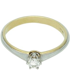 Złoty pierścionek zaręczynowy 585 – Białe i Żółte Złoto z Brylantem 0,18 ct  Rozmiar 16.jpg