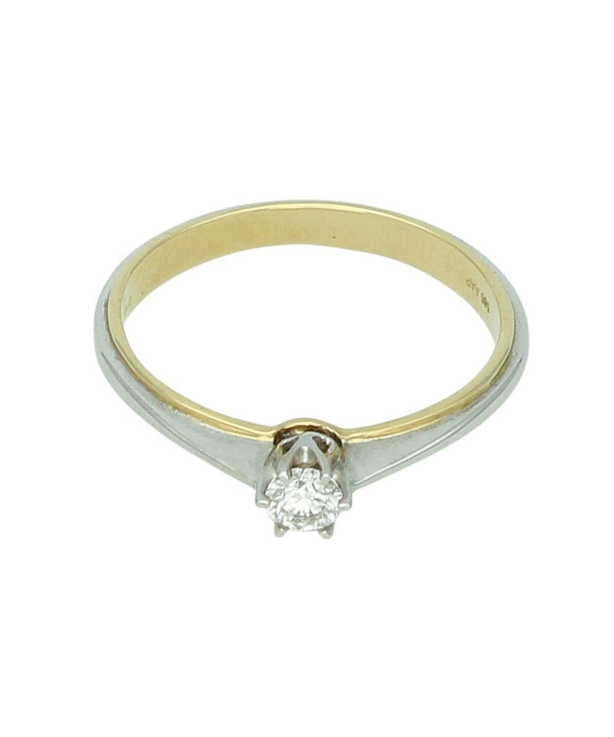 Złoty pierścionek zaręczynowy 585 – Białe i Żółte Złoto z Brylantem 0,18 ct  Rozmiar 16.jpg