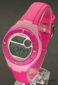Zegarek dla dziewczynki Lorus Kids Różowy elektroniczny R2349PX9. Mechanizm japoński w zegarku Lorus mieści się w wytrzymałej kopercie koloru różowego. W zegarku zastosowano pasek z wytrzymałego tworzywa sztucznego. Zegarek  (3).jpg