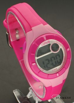 Zegarek dla dziewczynki Lorus Kids Różowy elektroniczny R2349PX9. Mechanizm japoński w zegarku Lorus mieści się w wytrzymałej kopercie koloru różowego. W zegarku zastosowano pasek z wytrzymałego tworzywa sztucznego. Zegarek .jpg