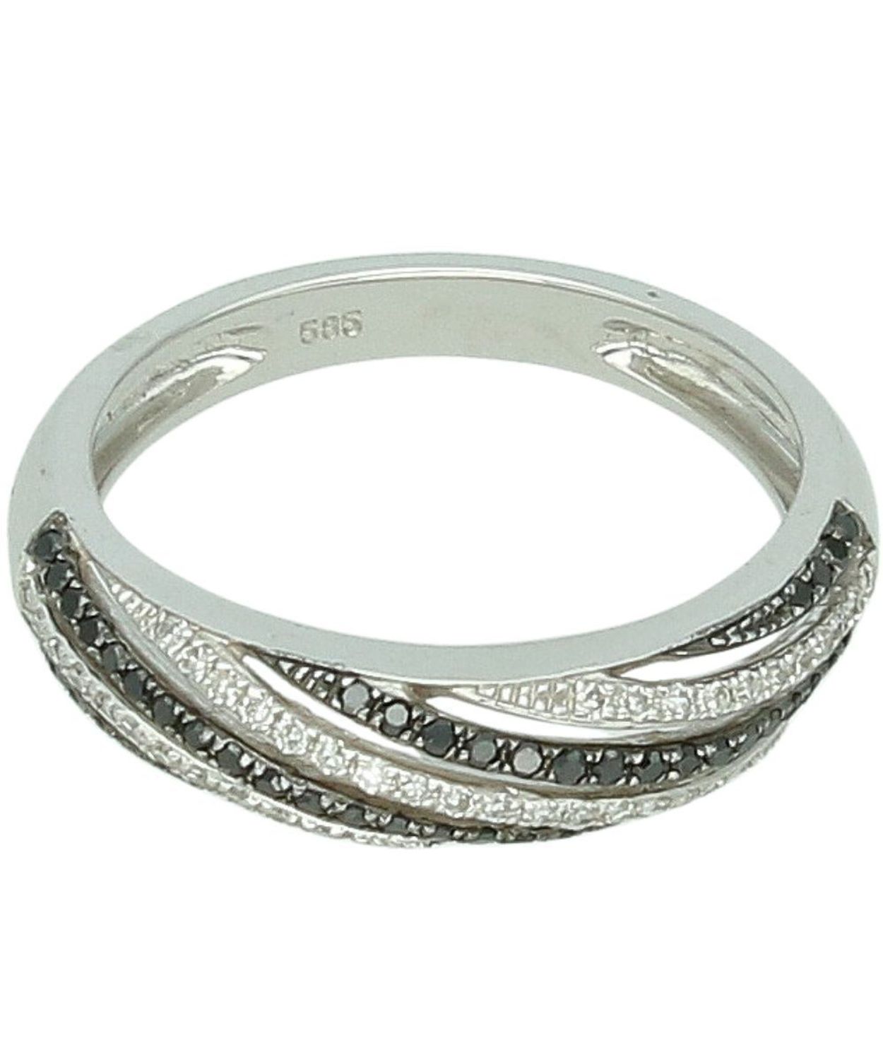 Pierścionek z białego złota 585 z czarnymi i białymi diamentami - rozmiar 15 Au.jpg