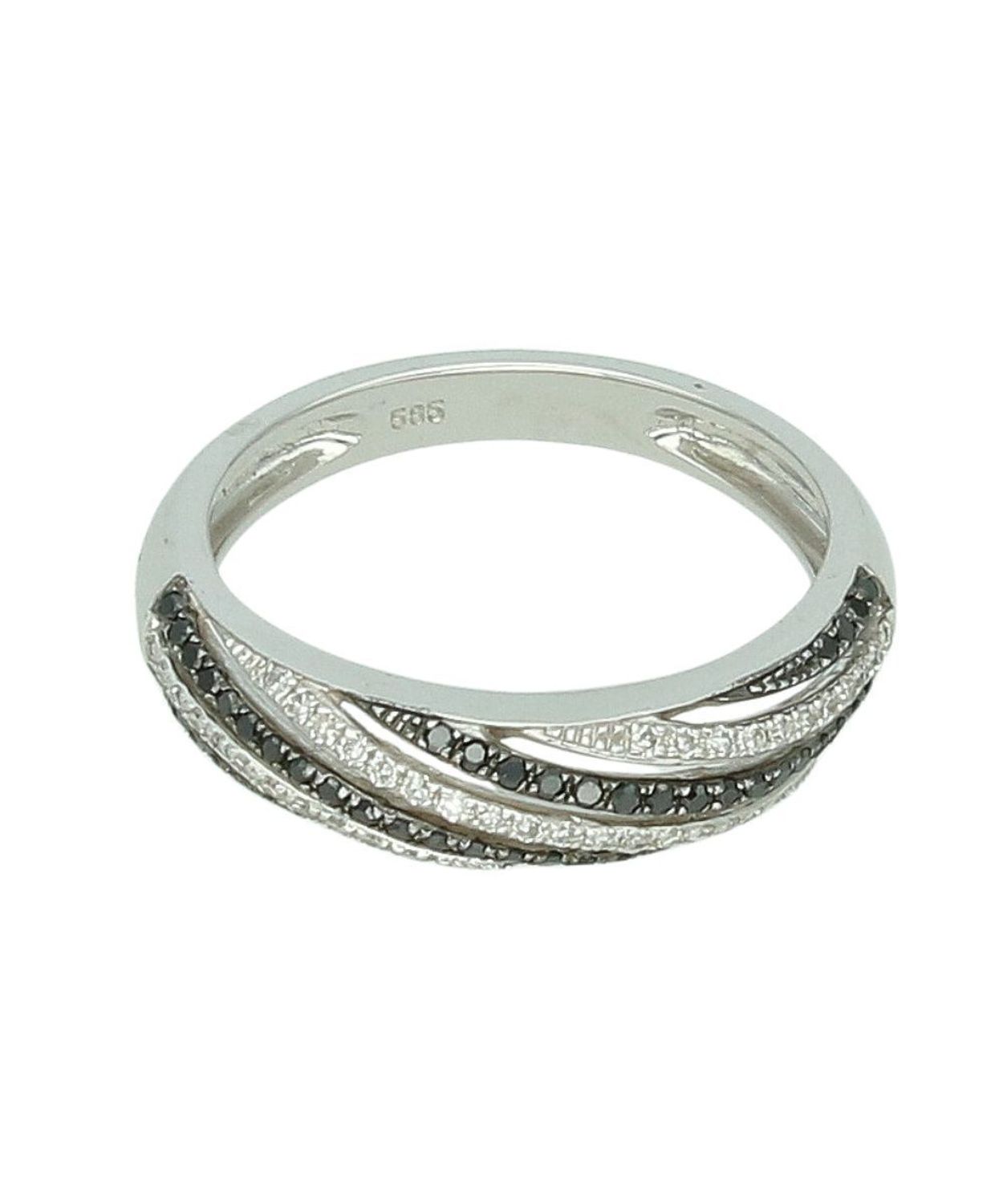 Pierścionek z białego złota 585 z czarnymi i białymi diamentami - rozmiar 15 Au.jpg