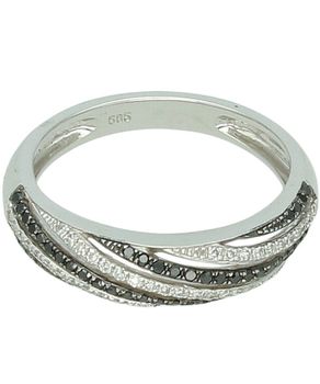 Pierścionek z białego złota 585 z czarnymi i białymi diamentami - rozmiar 15 Au.jpg