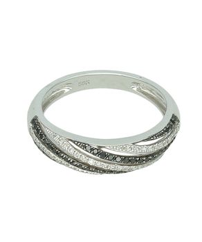 Pierścionek z białego złota 585 z czarnymi i białymi diamentami - rozmiar 15.jpg