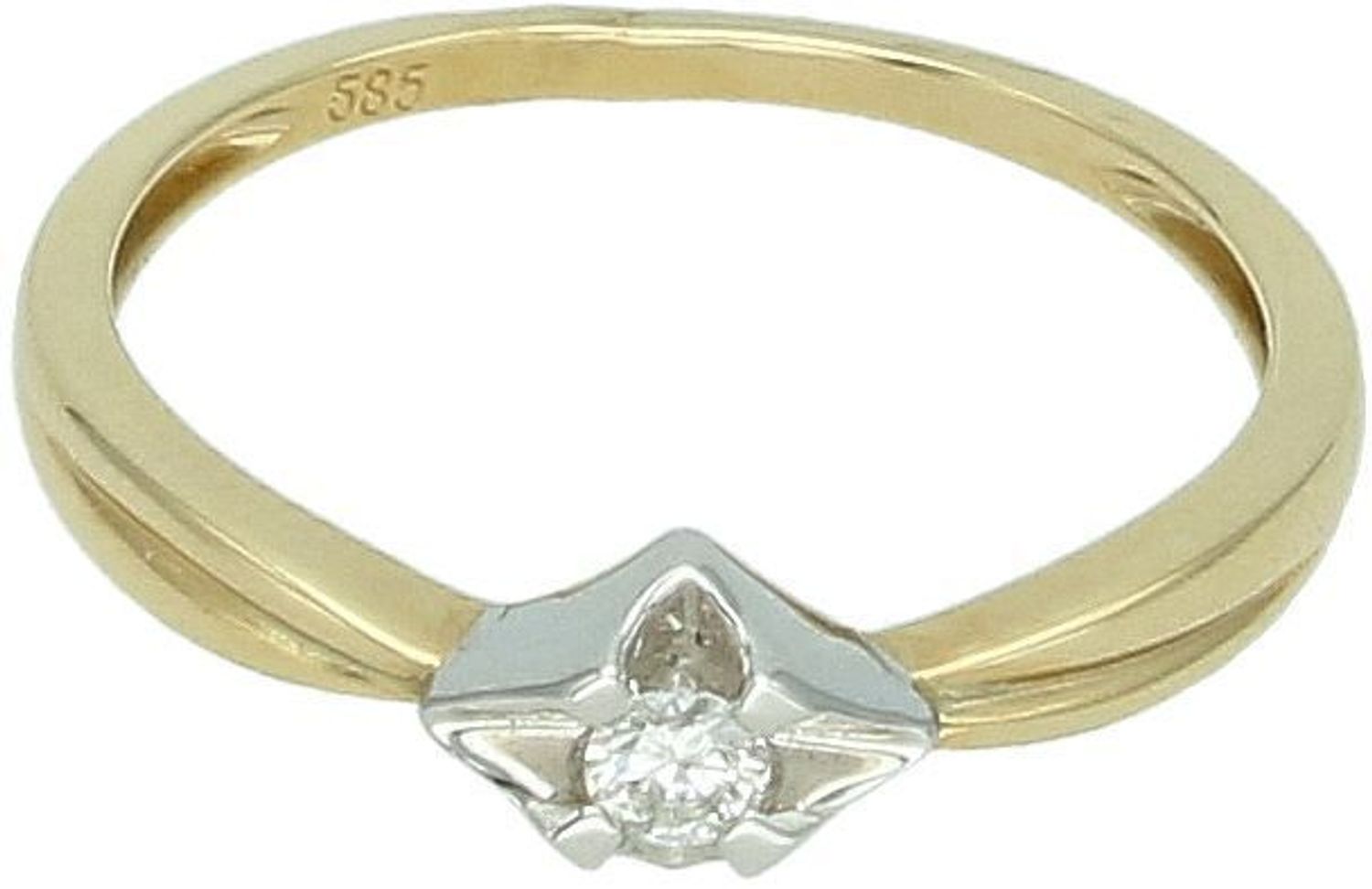 Złoty pierścionek z diamentem w kształcie gwiazdy – białe i żółte złoto 585, 0,06 ct  R38510YW  Rozmiar 10..jpg