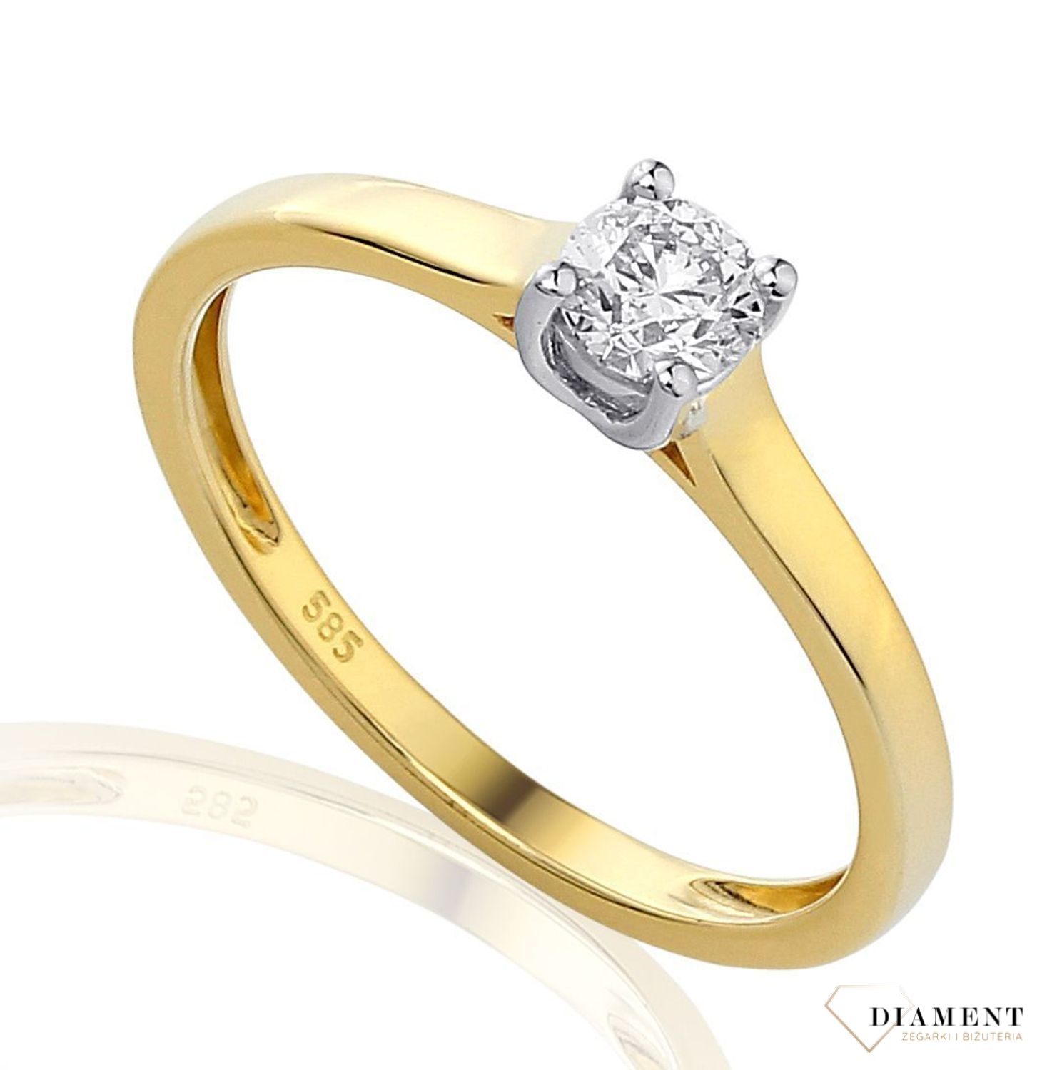 Pierścionek złoty DIAMENT żółte złoto, jeden diament w białym złocie, zaręczynowy 0660058913. Pierścionki zaręczynowe z diamentami dla wymarzonej, tej jedynej kobiety..jpg