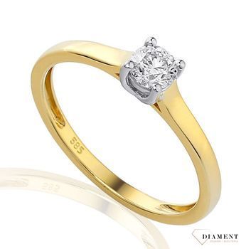 Pierścionek złoty DIAMENT żółte złoto, jeden diament w białym złocie, zaręczynowy 0660058913. Pierścionki zaręczynowe z diamentami dla wymarzonej, tej jedynej kobiety..jpg