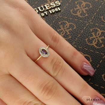 Złoty pierścionek owalny tanzanit z Diamentami 585 DIAMENT R46623Y.jpg