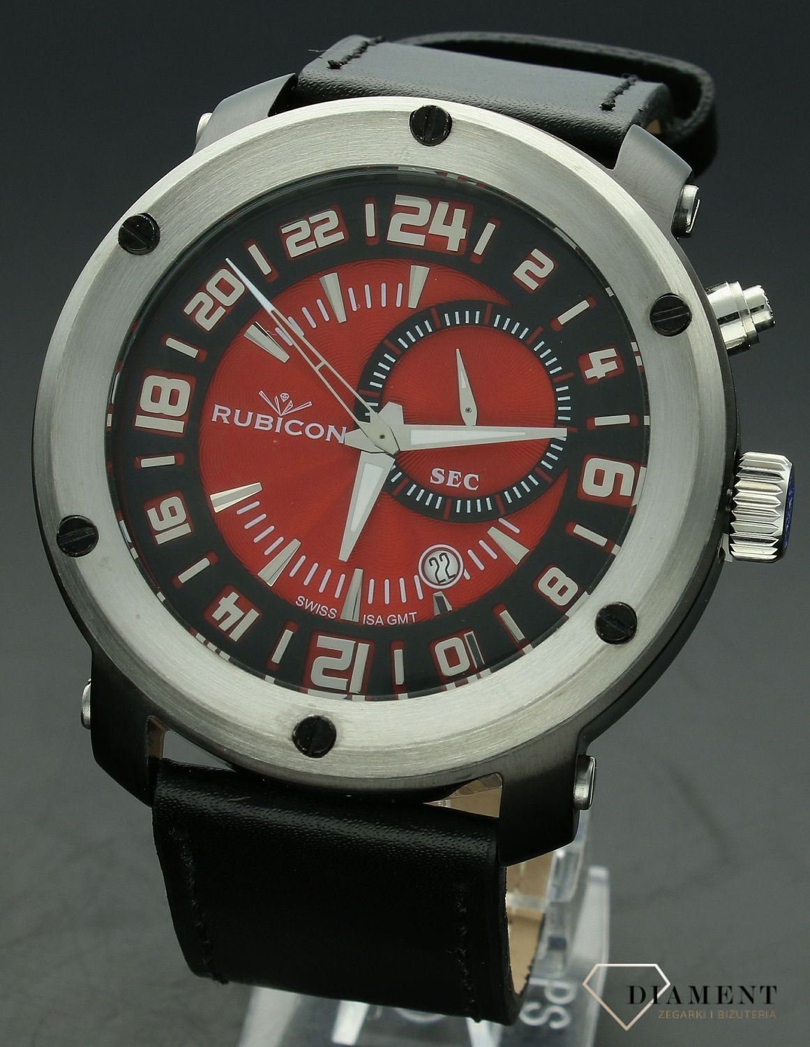 Zegarek męski Rubicon 24-godzinowa tarcz R4CC09TABR RN10C09. Męski zegarek szwajcarski mechanizm. Zegarek z 24 godzinami. Męski nowoczesny zegarek. Zegarek na prezent dla mężczyzny..jpg