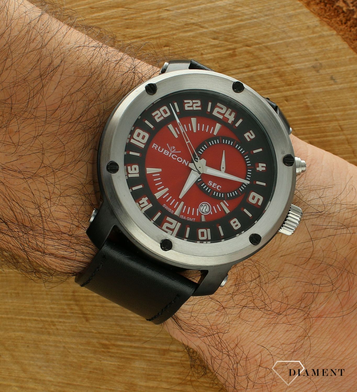 Zegarek męski Rubicon 24-godzinowa tarcz R4CC09TABR RN10C09. Męski zegarek szwajcarski mechanizm. Zegarek z 24 godzinami. Męski nowoczesny zegarek. Zegarek na prezent dla mężczyzny..jpg