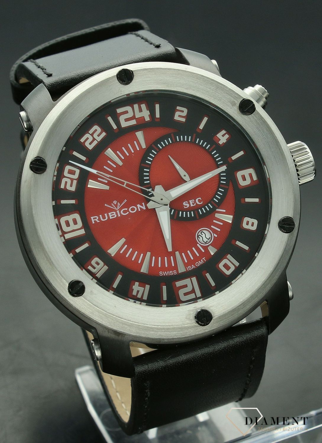 Zegarek męski Rubicon 24-godzinowa tarcz R4CC09TABR RN10C09. Męski zegarek szwajcarski mechanizm. Zegarek z 24 godzinami. Męski nowoczesny zegarek. Zegarek na prezent dla mężczyzny..jpg