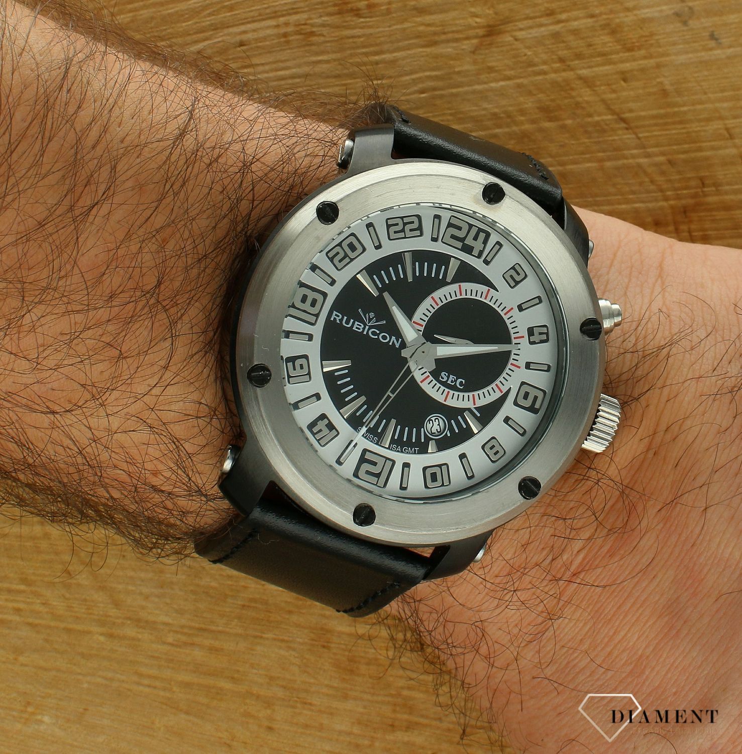 Zegarek męski Rubicon 24-godzinowa tarcz R4CC09TASB RN10C09. Męski zegarek szwajcarski mechanizm. Zegarek z 24 godzinami. Męski nowoczesny zegarek. Zegarek na prezent dla mężczyzny..jpg