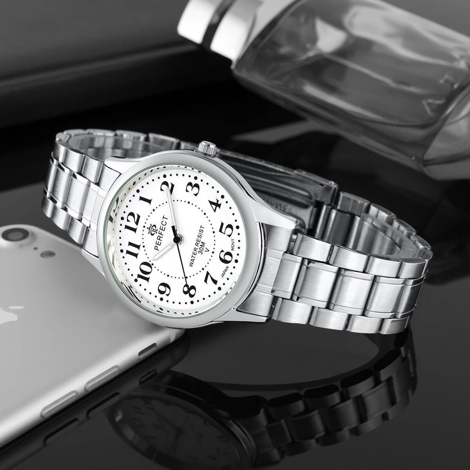 Zegarek męski Perfect R53-01 na srebrnej bransolecie. Męski zegarek klasyczny. Męski zegarek na bransolecie. Zegarek z czytelną tarczą. Męski zegarek na prezent. Zegarek Perfect dla mężczyzny (3).jpg