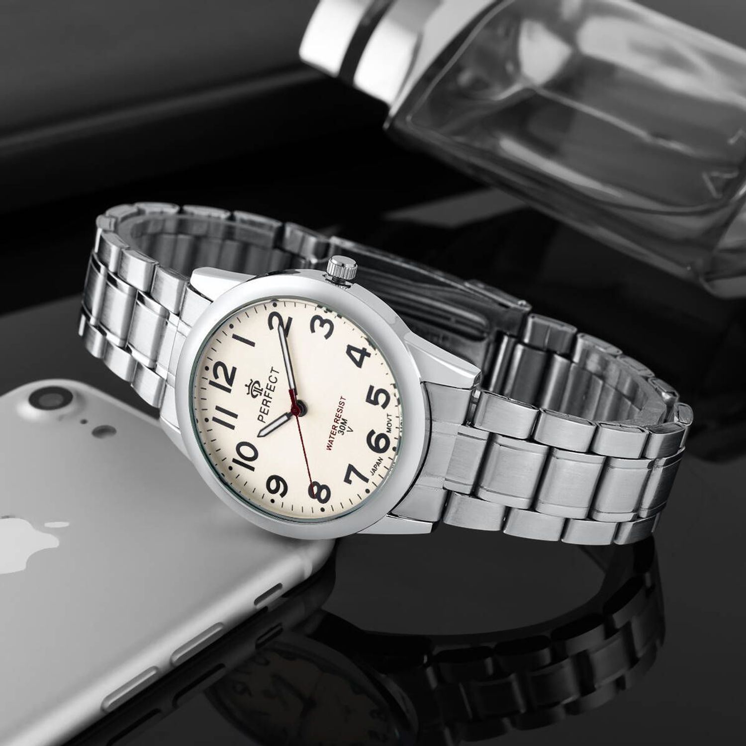 Zegarek męski Perfect R53-02 na srebrnej bransolecie. Męski zegarek klasyczny. Męski zegarek na bransolecie. Zegarek z czytelną tarczą. Męski zegarek na prezent. Zegarek Perfect dla mężczyzny  (1).jpg
