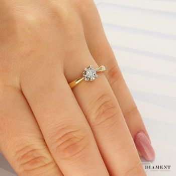 Pierścionek złoty DIAMENT żółte, jeden diament w białym złocie, zaręczynowy 0660076620.jpg