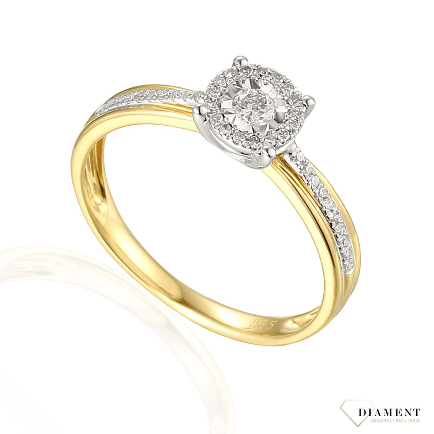 Pierścionek DIAMENT złoto 'Okrąg Diamentów' 585 R55158YW . Pierścionki z brylantami. Biżuteria wykonana z żółtego 14 karatowego złota z 30 Diamentami osadzonymi na okrągłej oprawie. Biżuteria, która zachwyci każdą kobietę..jpg