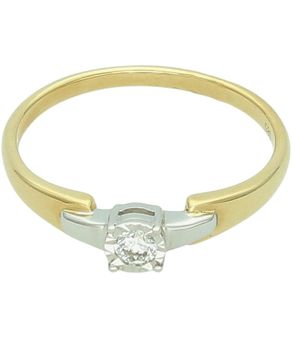 Złoty pierścionek zaręczynowy 585 z diamentem 0,14 ct – białe i żółte złoto.jpg